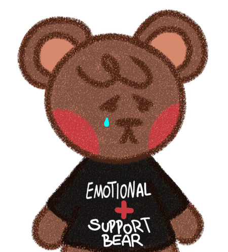 A drawing of a tree in the shape of a brain with a tree house in it. The tree house has a rope hanging from its doorway, and a red heart painted beneath its roof.